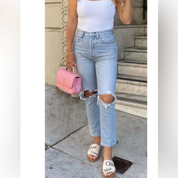 AGOLDE Riley High Rise Straight Crop Destroyed Jeans Size 29 - Picture 1 of 15
